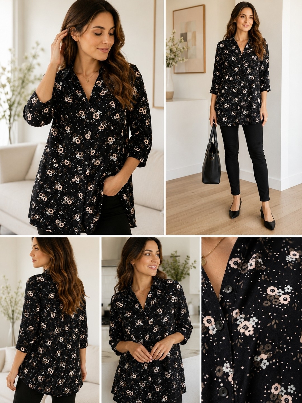 Flowy Floral Viscose Blouse Swing Fit Size M
